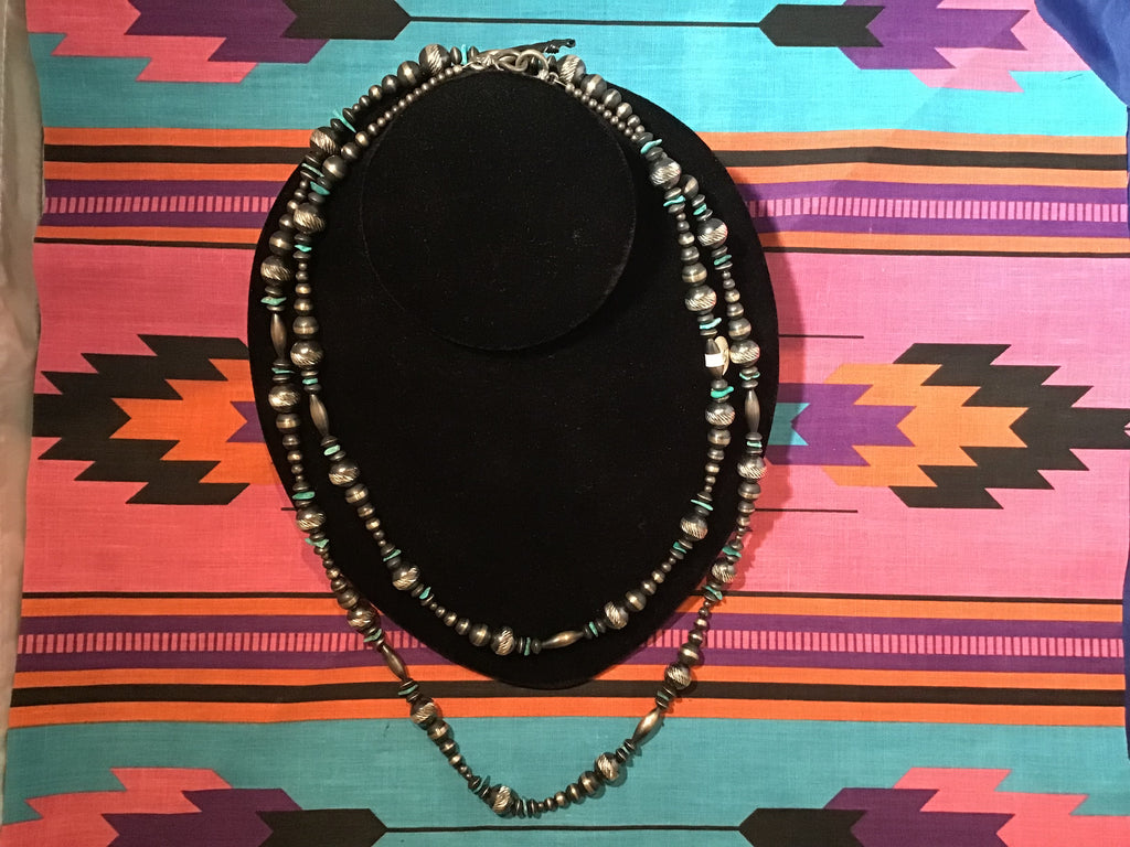 Diamond Cut Navajo Pearls with Turquoise 
