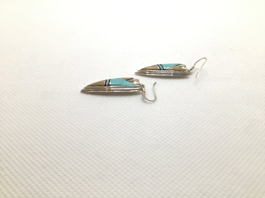Sterling jasper and turquoise inlaid earrings